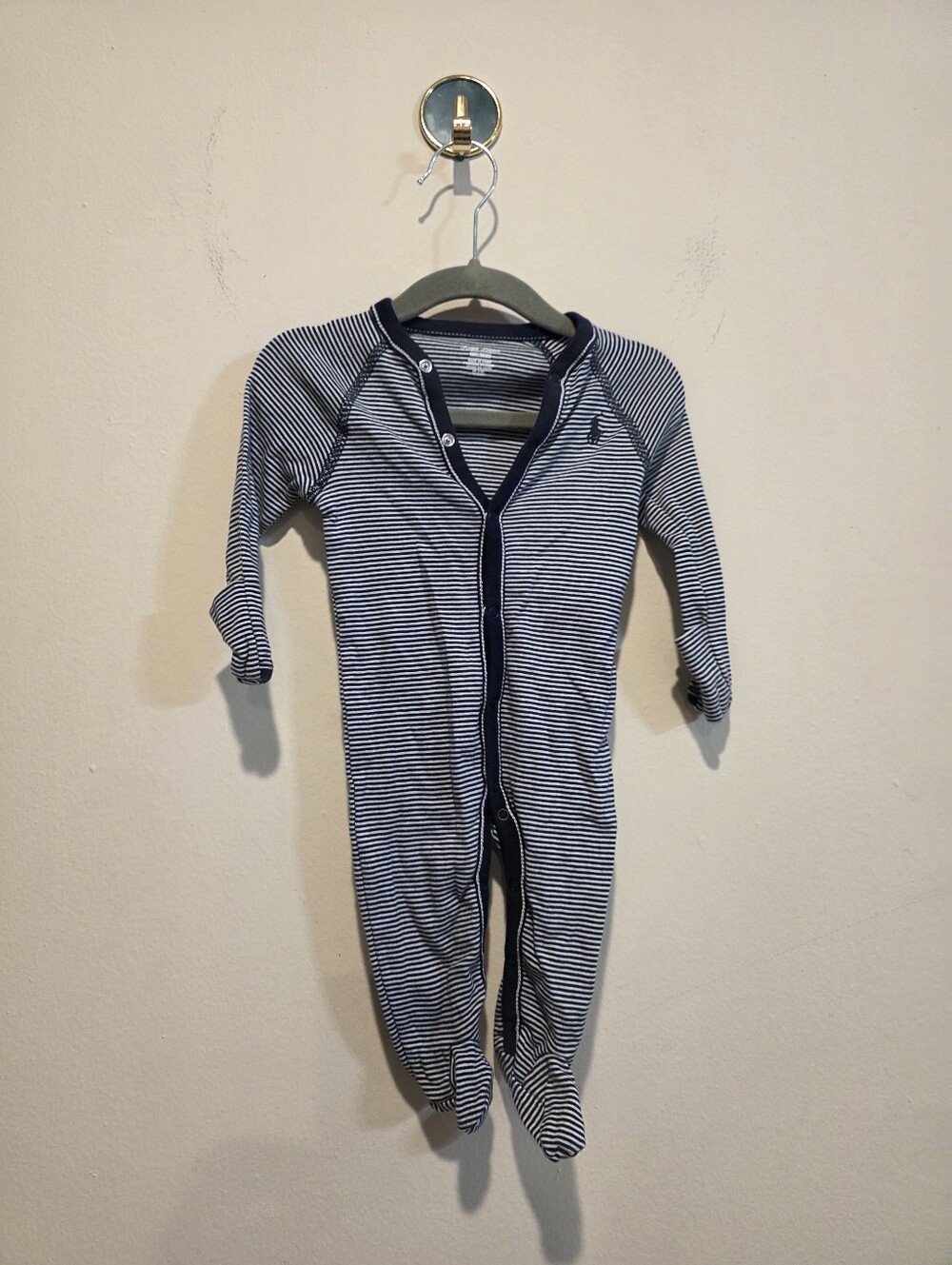 Ralph Lauren Navy and White Striped Baby Footed One-Piece
